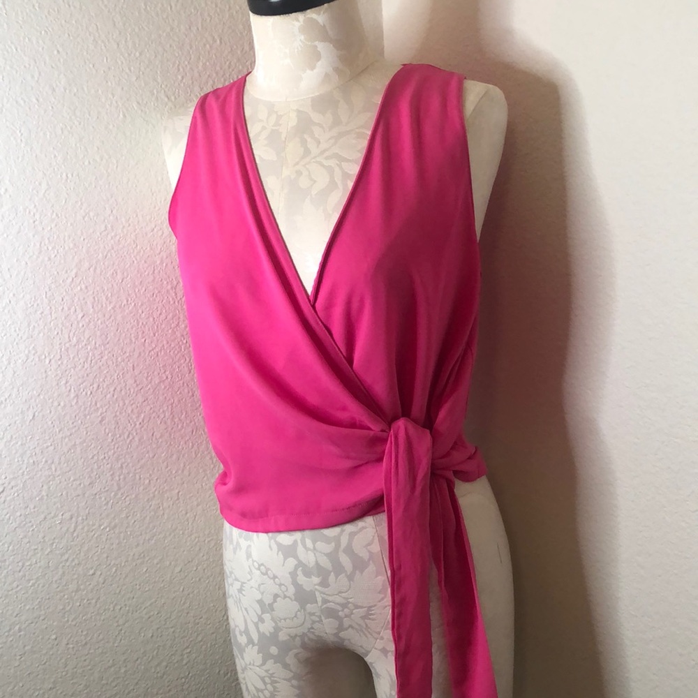 Deep V Pink Sleeveless Blouse